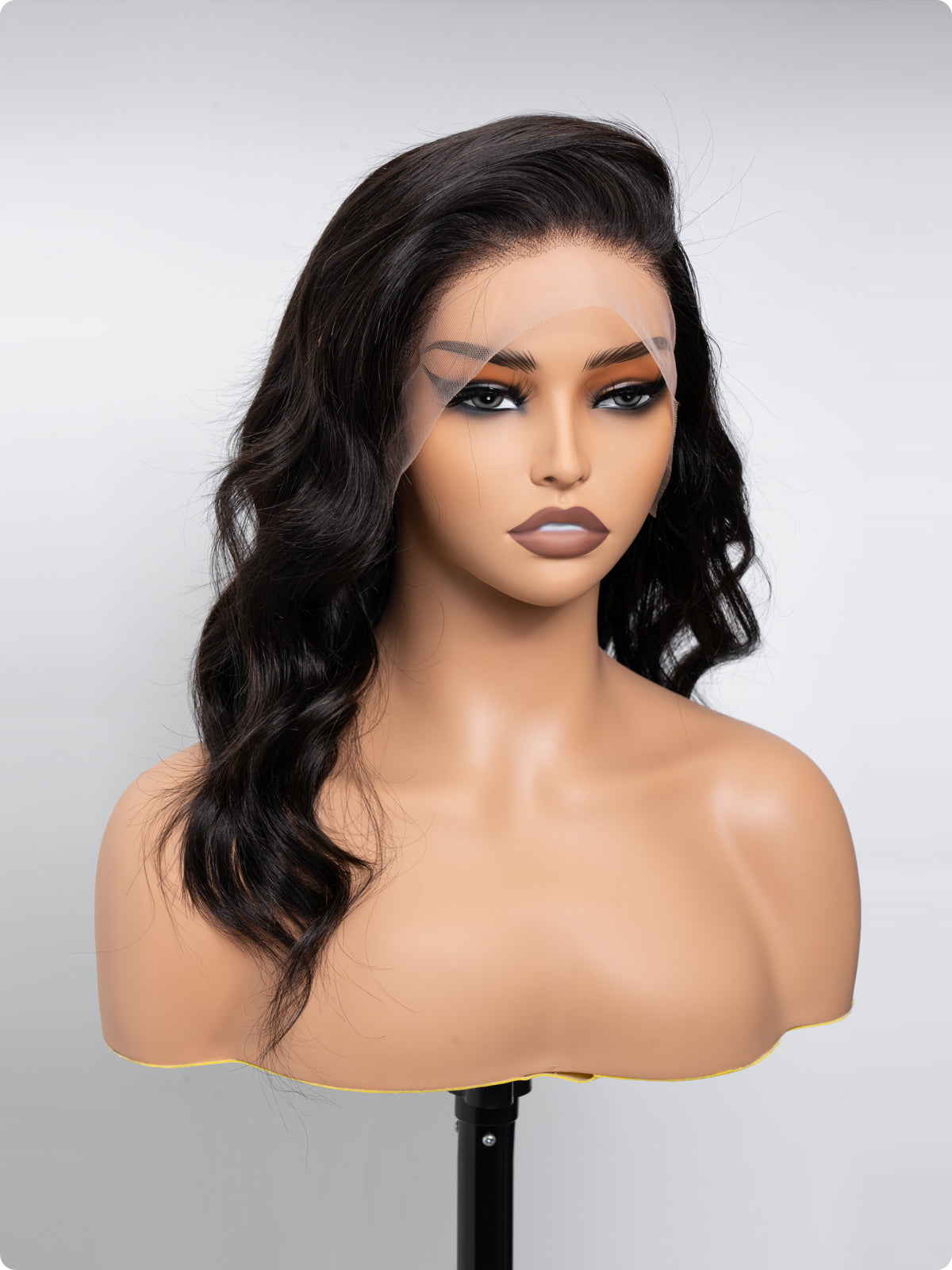 Lewis And Ailsa 13x4 Transparent Lace Front Wavy Medium Black Wig Pre-Plucked Hairline